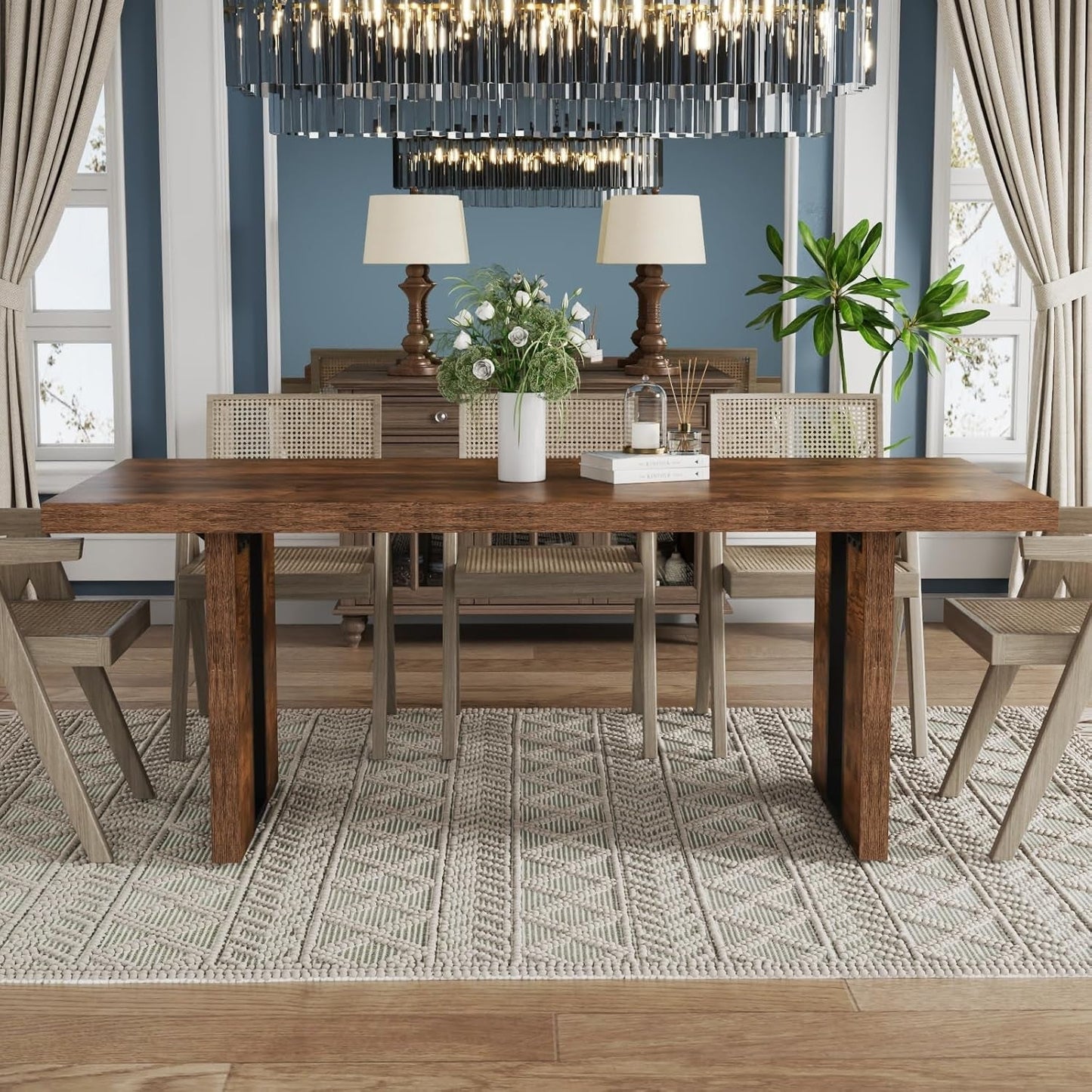 71" Large Dining Table, Rustic Farmhouse Dinner Table for 6 to 8