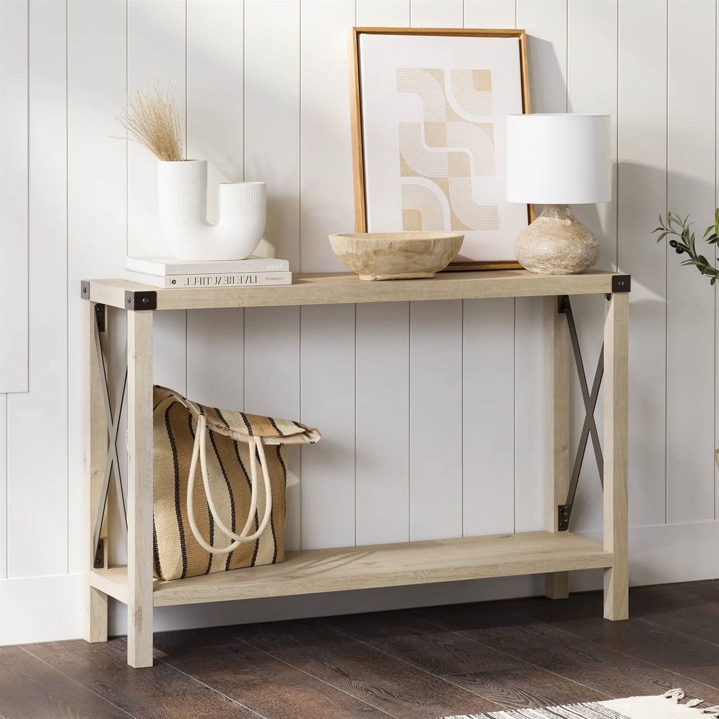Industrial Farmhouse Entryway Table / Sofa Table in White Oak Wood