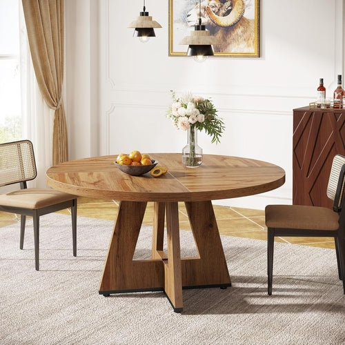 Farmhouse Dining Table, 47 Inch round Dinner Table for 4, Rustic round
