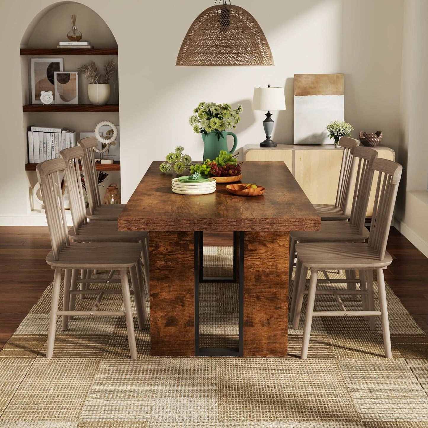 71" Large Dining Table, Rustic Farmhouse Dinner Table for 6 to 8