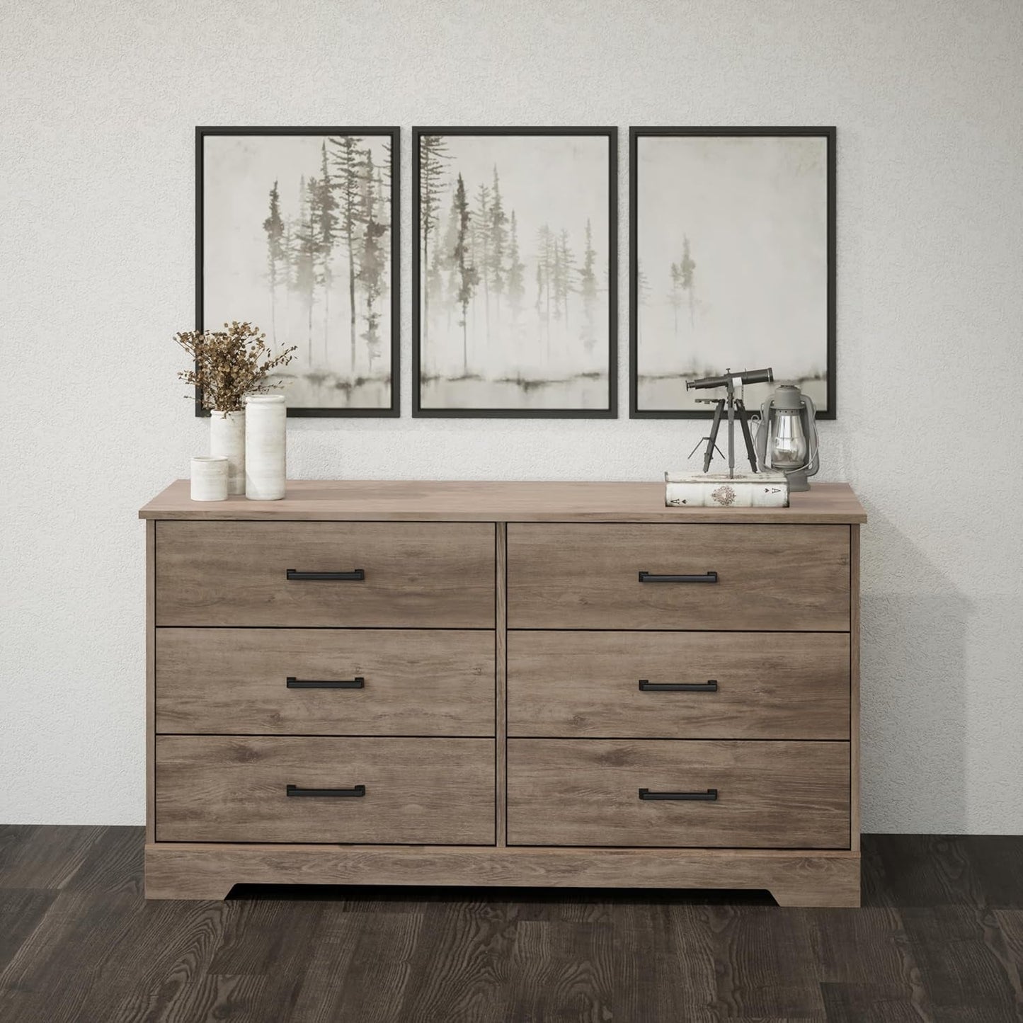 Rustic Ridge Farmhouse 6-Drawer Double Dresser, Brown Dresser for