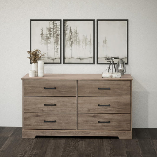 Rustic Ridge Farmhouse 6-Drawer Double Dresser, Brown Dresser for