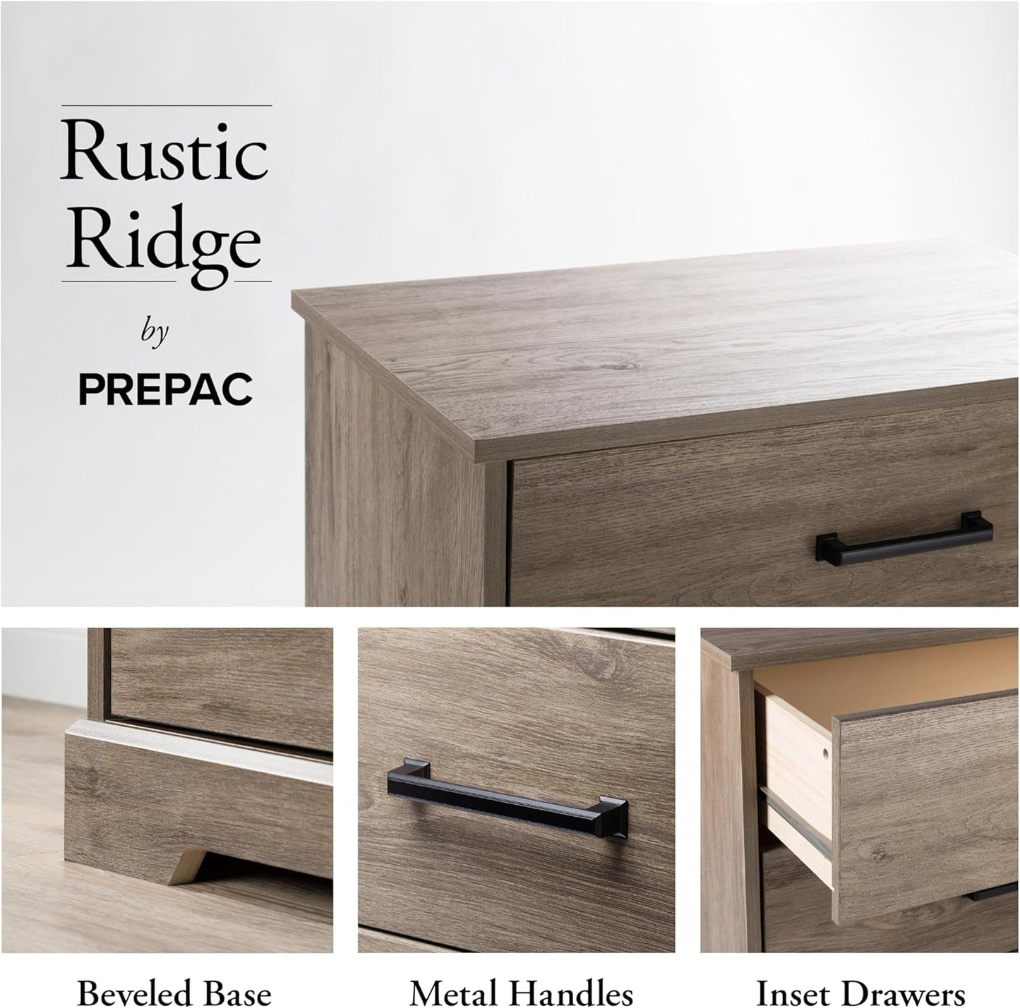 Rustic Ridge Farmhouse 6-Drawer Double Dresser, Brown Dresser for
