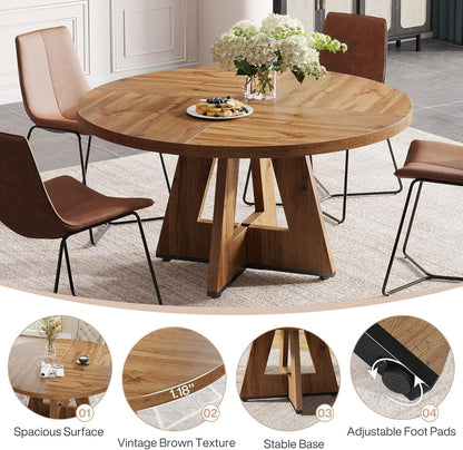 Farmhouse Dining Table, 47 Inch round Dinner Table for 4, Rustic round