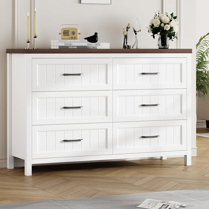 Farmhouse Dresser 6 Drawer Dresser for Bedroom, Large Wooden Dressers