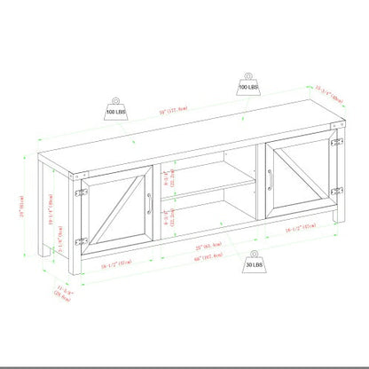 Rustic Farmhouse Double Barn Door TV Stand For TVs With Center Shelves