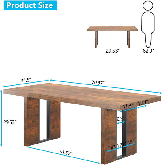 71" Large Dining Table, Rustic Farmhouse Dinner Table for 6 to 8