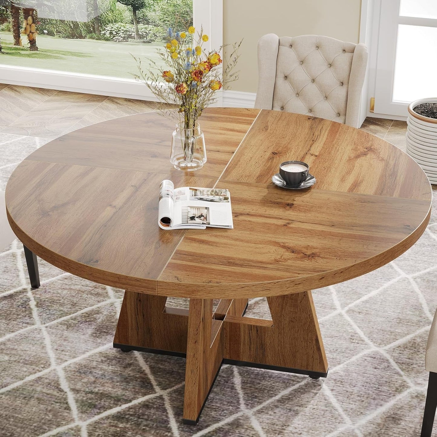 Farmhouse Dining Table, 47 Inch round Dinner Table for 4, Rustic round