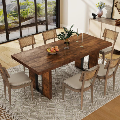 71" Large Dining Table, Rustic Farmhouse Dinner Table for 6 to 8