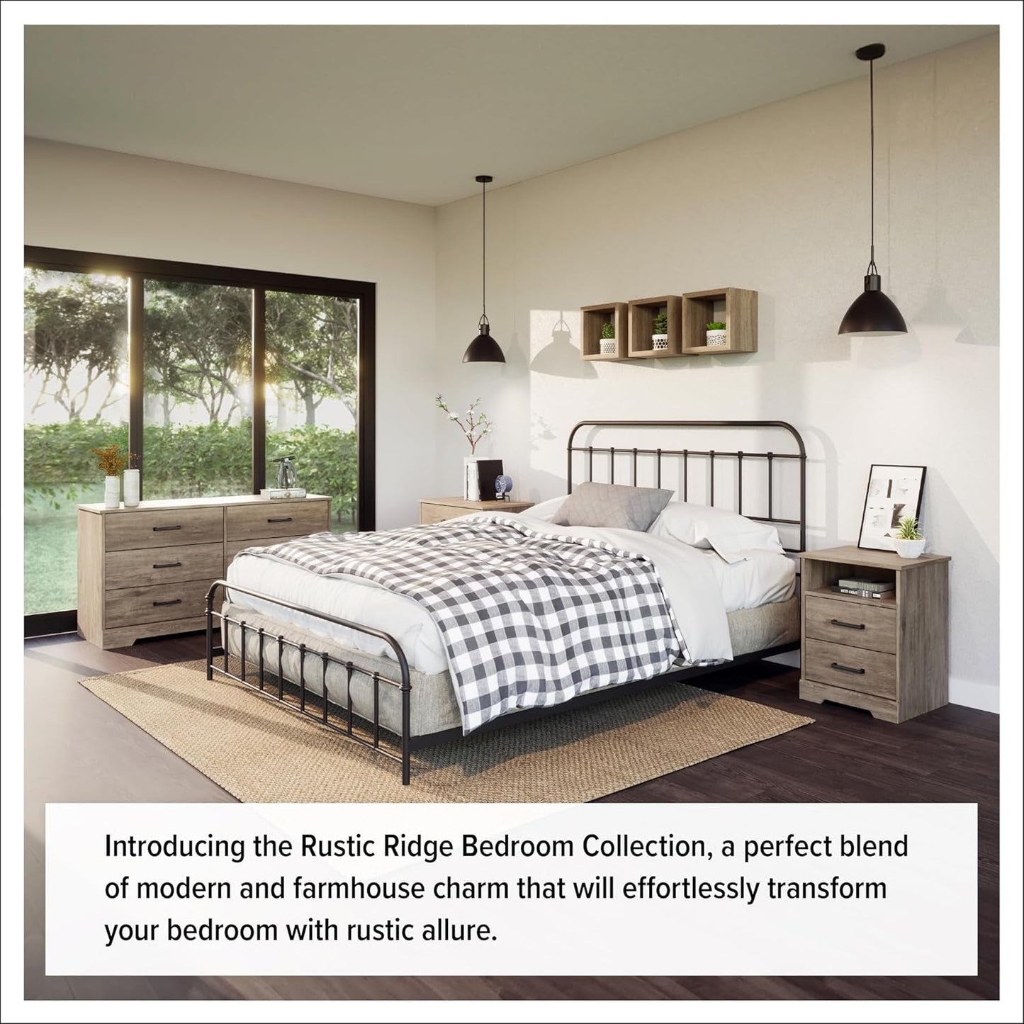 Rustic Ridge Farmhouse 6-Drawer Double Dresser, Brown Dresser for