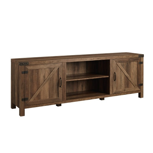 Rustic Farmhouse Double Barn Door TV Stand For TVs With Center Shelves