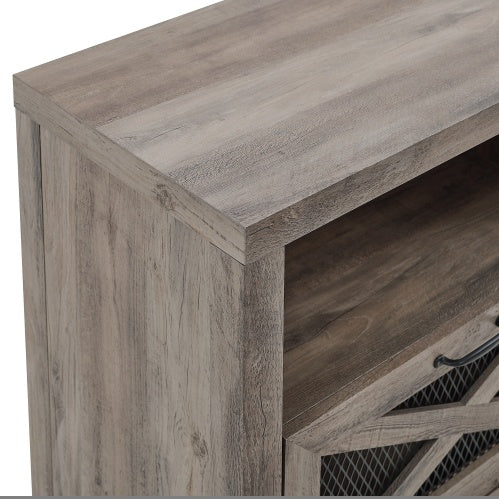 Industrial Farmhouse Metal Mesh Drop-Down X-Door Fireplace TV Stand