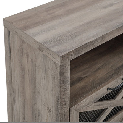 Industrial Farmhouse Metal Mesh Drop-Down X-Door Fireplace TV Stand