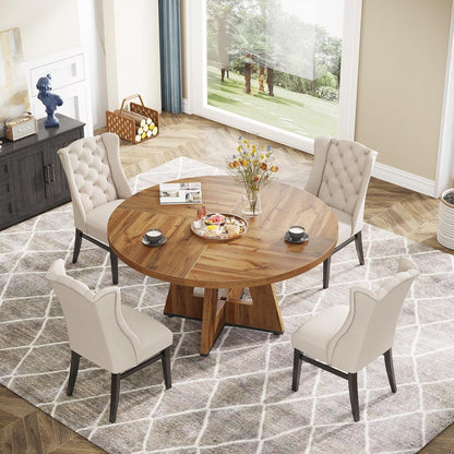 Farmhouse Dining Table, 47 Inch round Dinner Table for 4, Rustic round