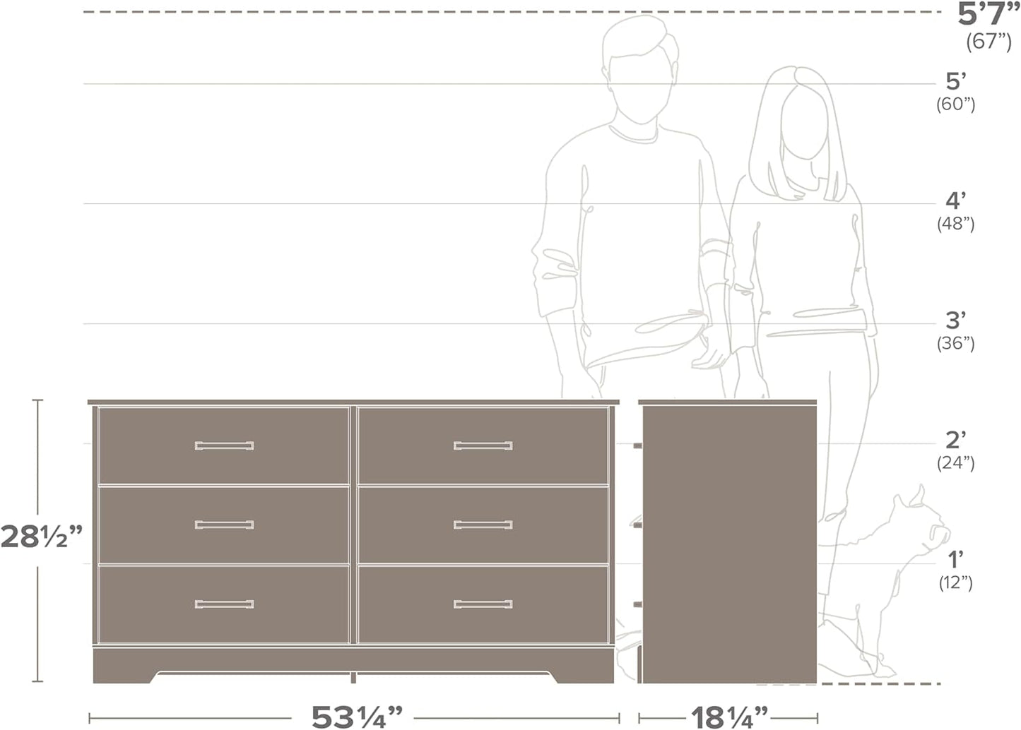 Rustic Ridge Farmhouse 6-Drawer Double Dresser, Brown Dresser for
