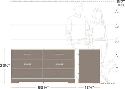 Rustic Ridge Farmhouse 6-Drawer Double Dresser, Brown Dresser for