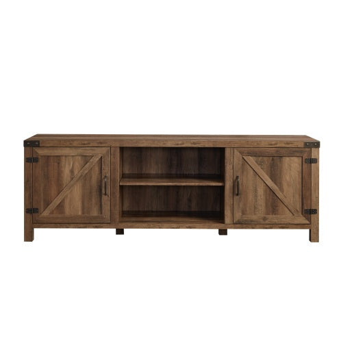Rustic Farmhouse Double Barn Door TV Stand For TVs With Center Shelves