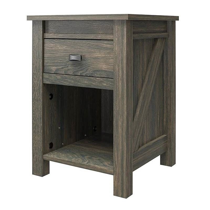 Farmhouse 1-Drawer Bedroom Nightstand with Open Shelf in Rustic Grey