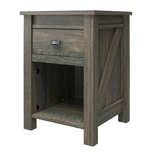 Farmhouse 1-Drawer Bedroom Nightstand with Open Shelf in Rustic Grey