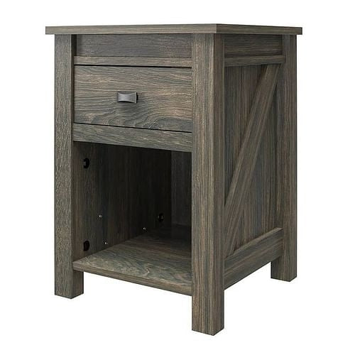 Farmhouse 1-Drawer Bedroom Nightstand with Open Shelf in Rustic Grey