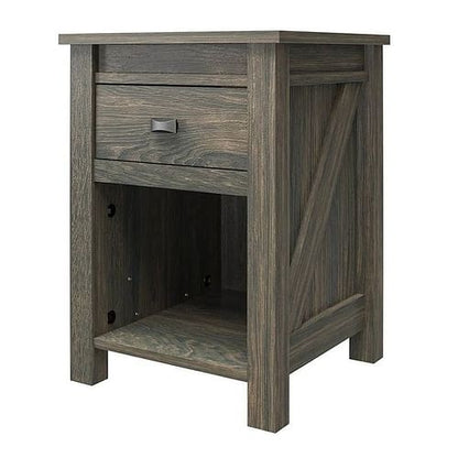 Farmhouse 1-Drawer Bedroom Nightstand with Open Shelf in Rustic Grey