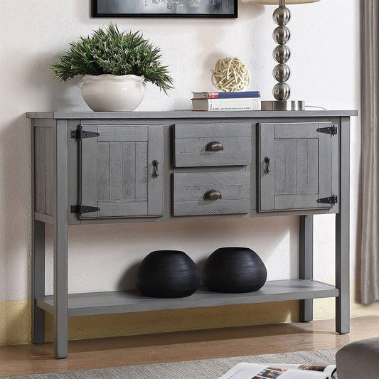Solid Wood Farmhouse Sofa Table Sideboard Cabinet with Storage Drawers