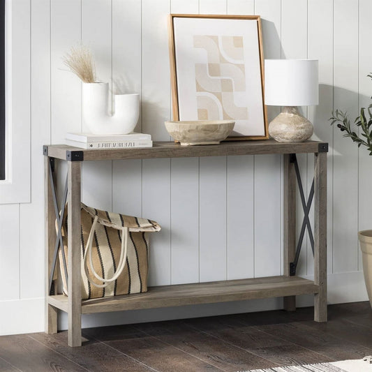 Industrial Farmhouse Entryway Table / Console Table in Taupe Grey Wood