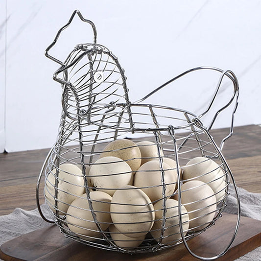 Homewares Chicken Hen Shaped Egg Collection Storage Wire Basket