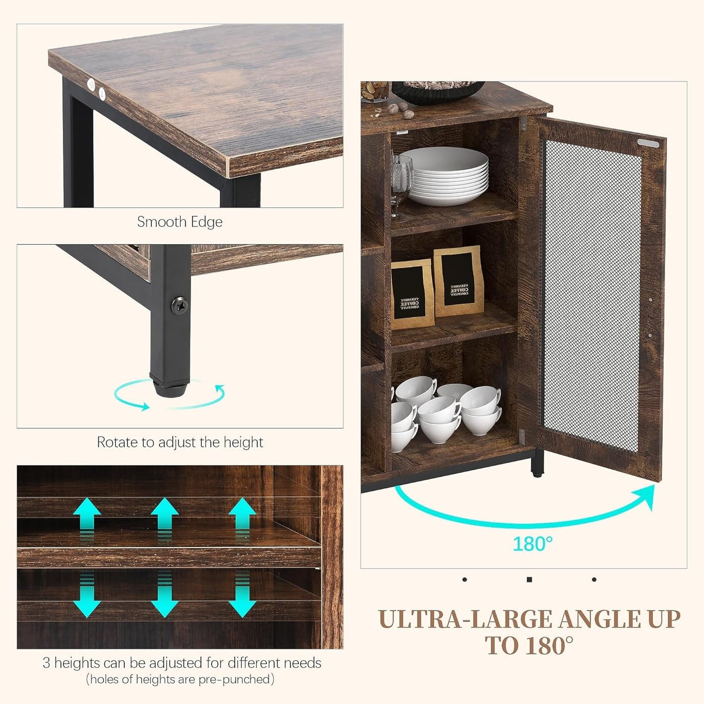 Mini Coffee Bar Cabinet Small Kitchen Buffet Farmhouse