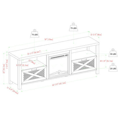 Industrial Farmhouse Metal Mesh Drop-Down X-Door Fireplace TV Stand