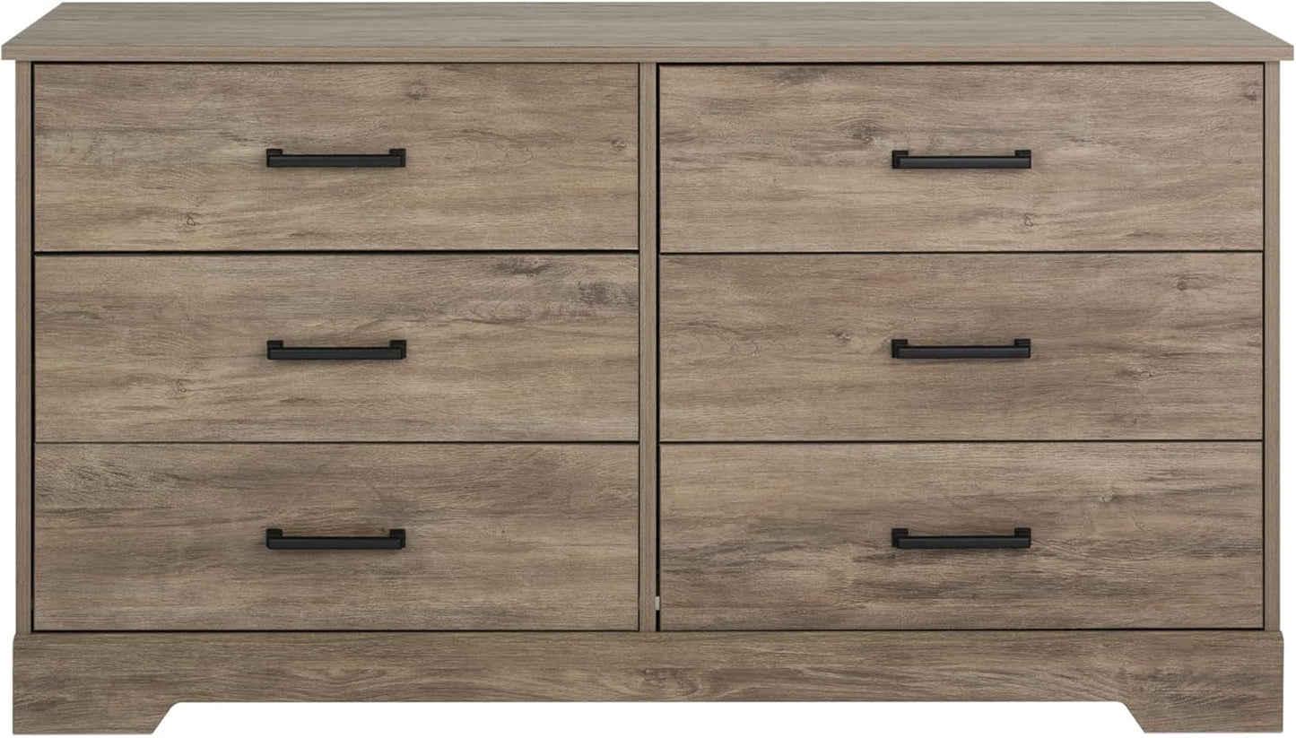 Rustic Ridge Farmhouse 6-Drawer Double Dresser, Brown Dresser for