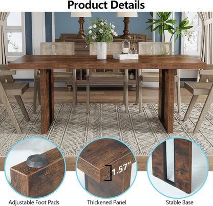 71" Large Dining Table, Rustic Farmhouse Dinner Table for 6 to 8