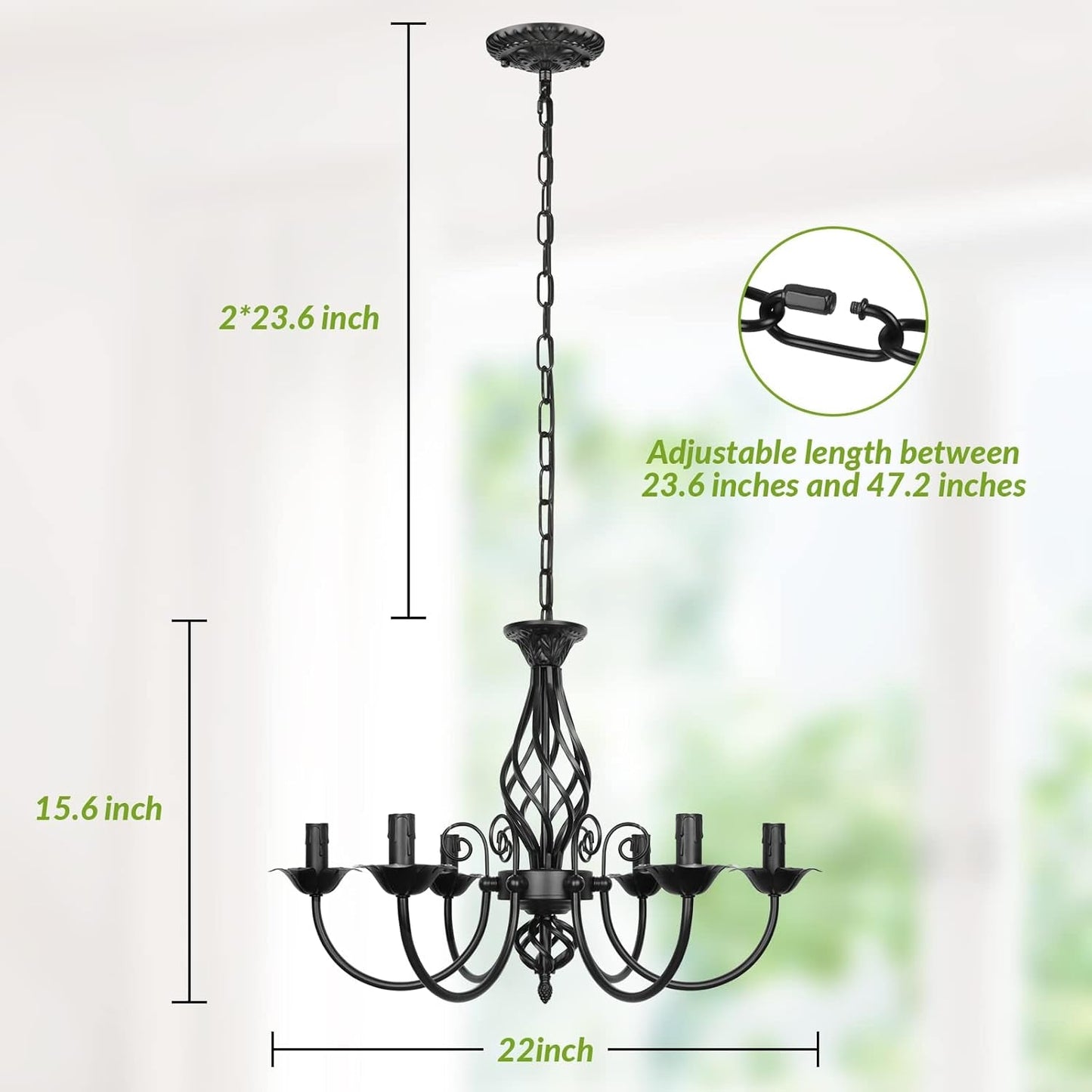 6-Light Farmhouse Candle Chandelier for Living Room, Rustic Industrial