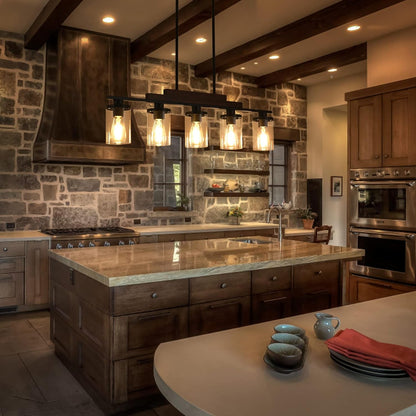5-Light Farmhouse Linear Chandelier, Rustic Wood