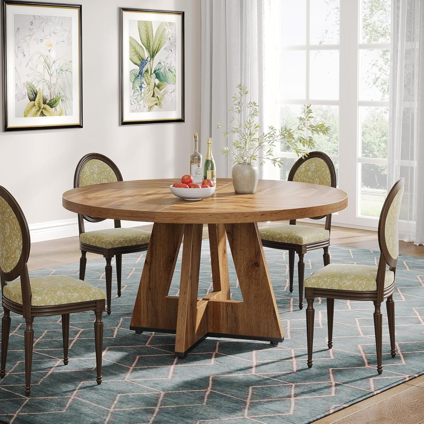 Farmhouse Dining Table, 47 Inch round Dinner Table for 4, Rustic round