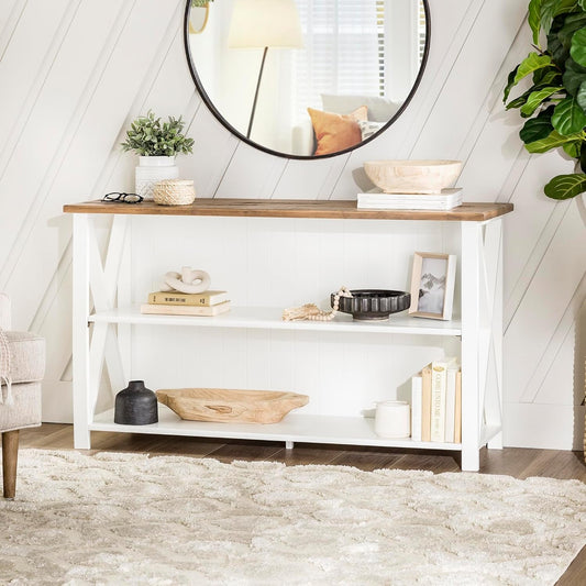 2 Tier Modern Farmhouse Wood Bookcase Bookshelf Storage Home Office