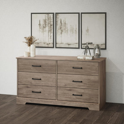 Rustic Ridge Farmhouse 6-Drawer Double Dresser, Brown Dresser for