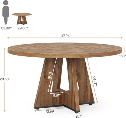 Farmhouse Dining Table, 47 Inch round Dinner Table for 4, Rustic round