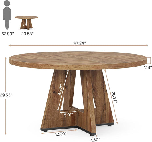 Farmhouse Dining Table, 47 Inch round Dinner Table for 4, Rustic round