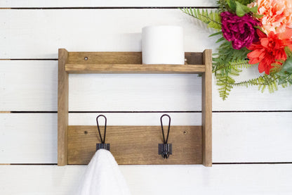 Bathroom Shelf with Farmhouse Robe Hooks