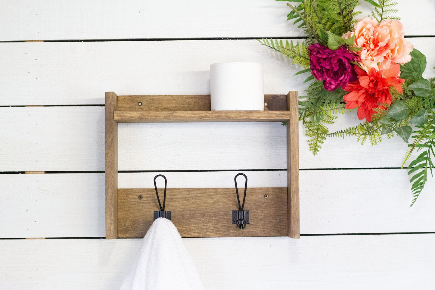 Bathroom Shelf with Farmhouse Robe Hooks